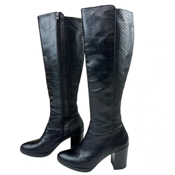 Dune London Knee-High Mid Block Heeled Black Boots Size EU 39 US 8 Dune Black - Picture 2 of 16